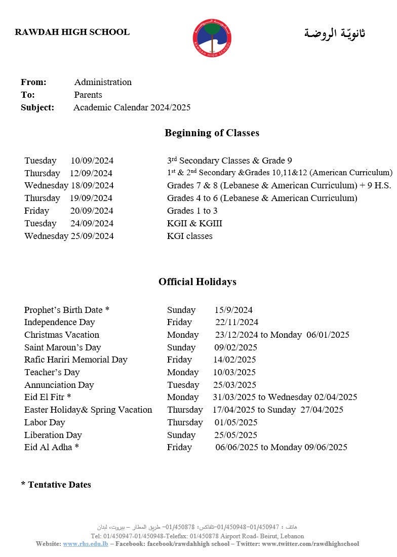 Academic Calendar 2024/2025