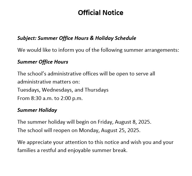 Summer Office Hours and Holiday Schedule 2025